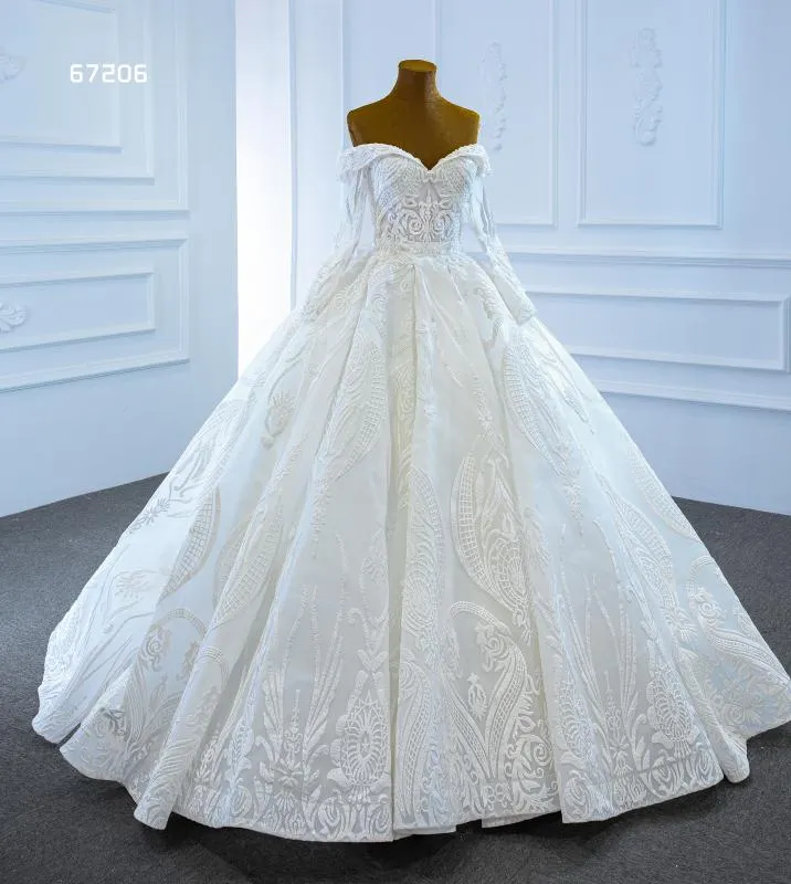 RSM67206 Luxury Off Shoulder Long Sleeve Wedding Dress Bridal Gown