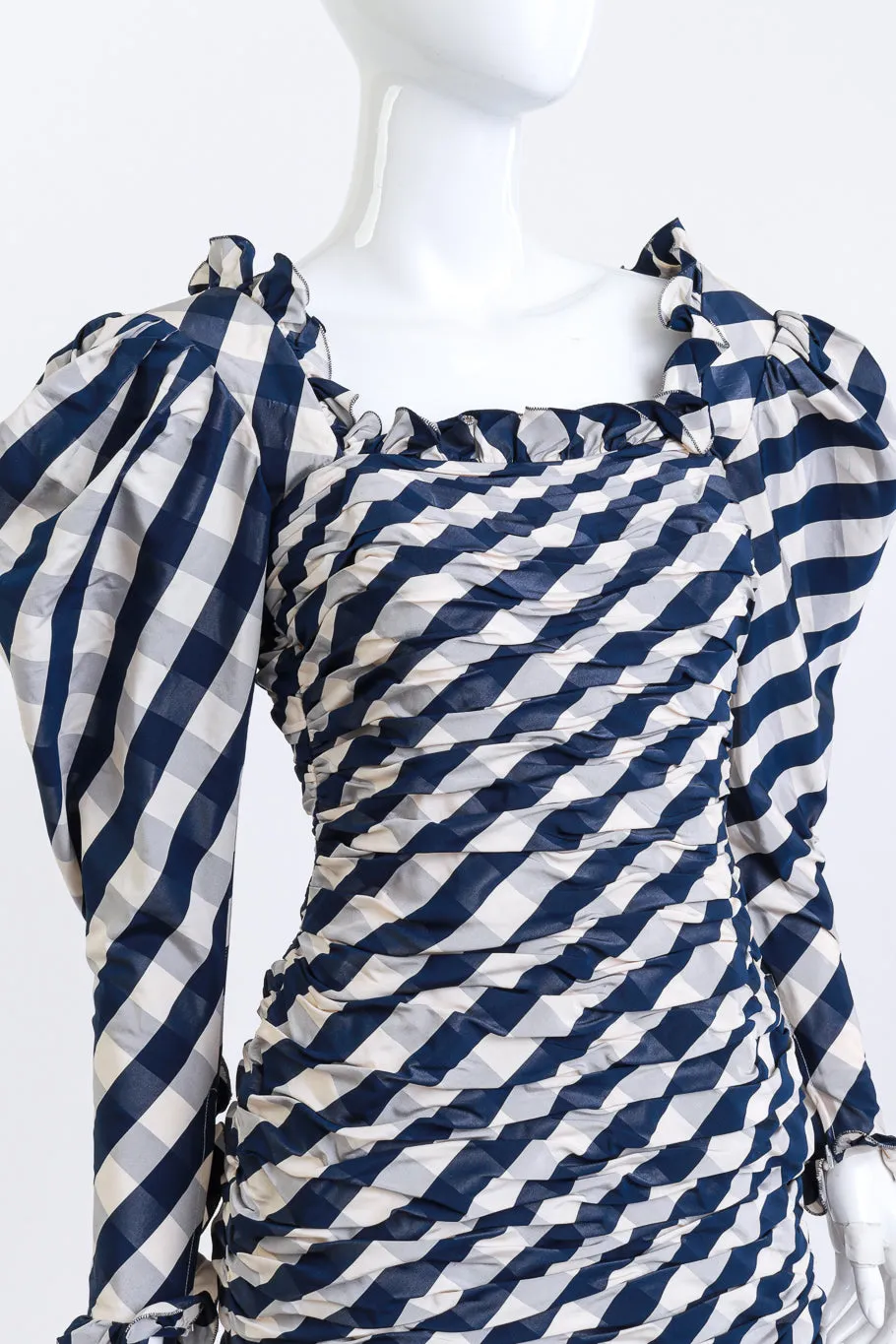 Ruffle & Ruched Gingham Cocktail Dress