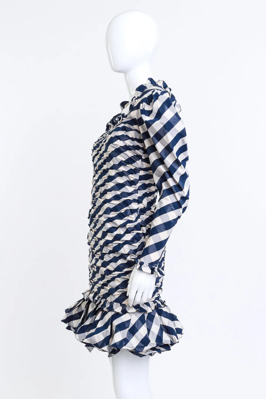 Ruffle & Ruched Gingham Cocktail Dress