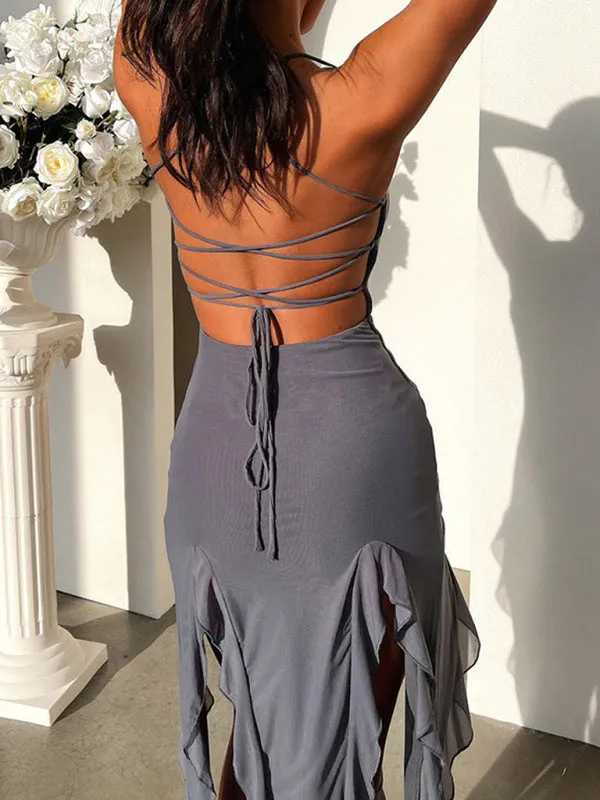 Ruffled Hem Bodycon Mini Dress with Spaghetti Straps
