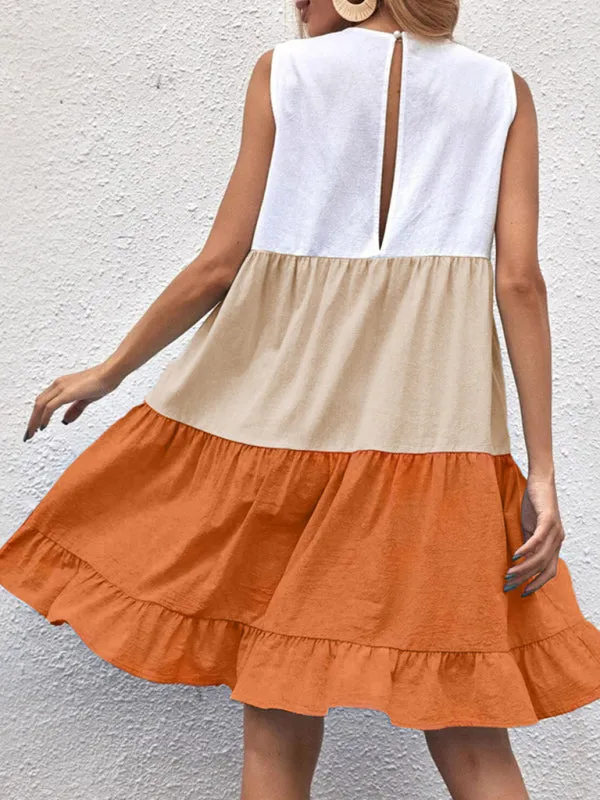 Ruffled Hem Sleeveless Vest Dress with Tiered Design
