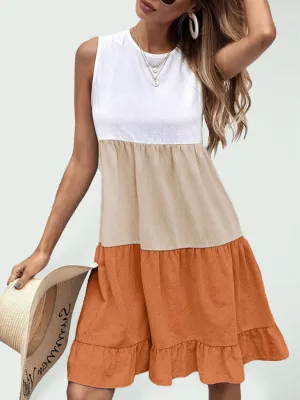 Ruffled Hem Sleeveless Vest Dress with Tiered Design