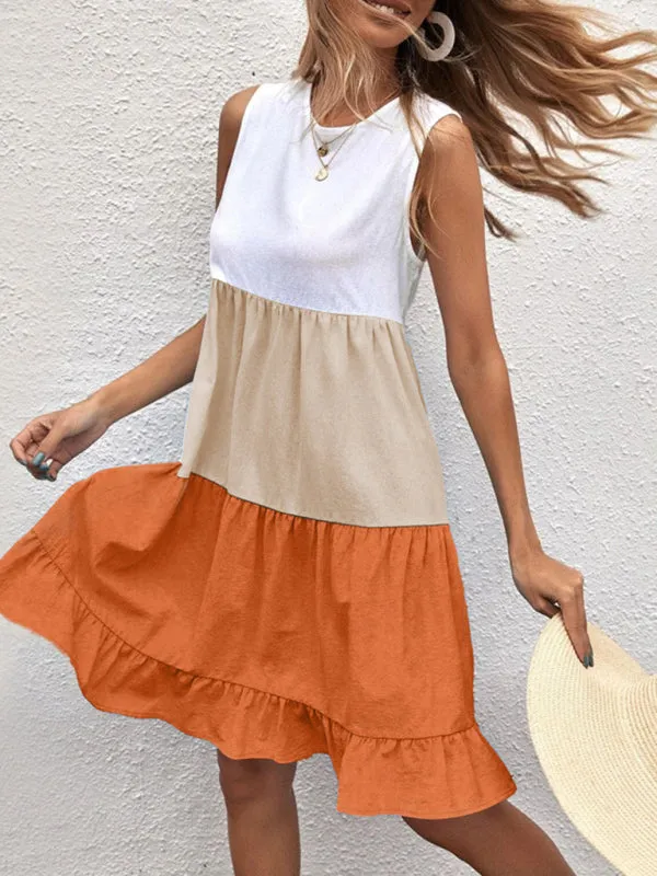 Ruffled Hem Sleeveless Vest Dress with Tiered Design