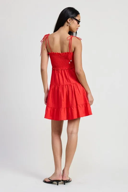 RUFFLED MINI DRESS WITH SMOCKING