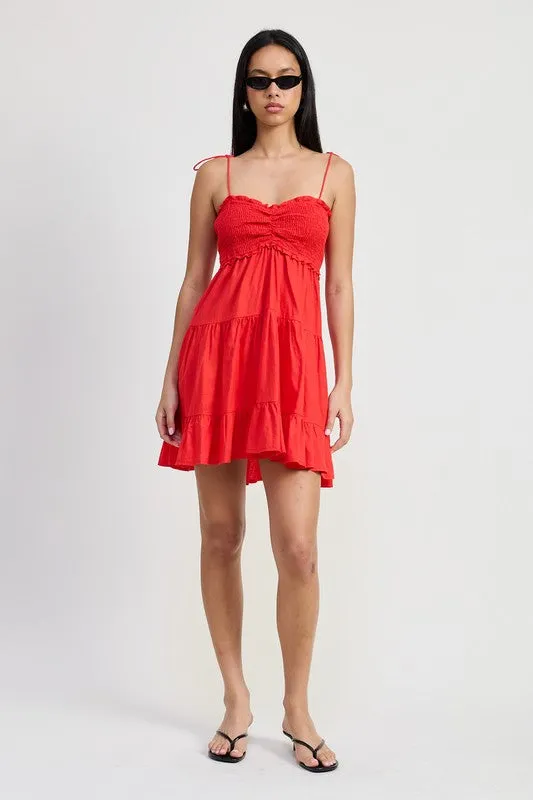 RUFFLED MINI DRESS WITH SMOCKING