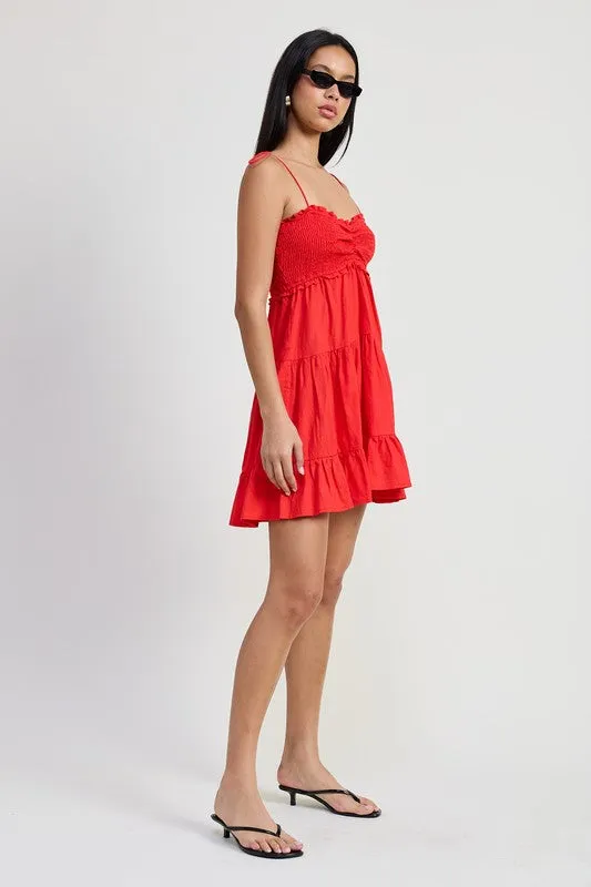 RUFFLED MINI DRESS WITH SMOCKING