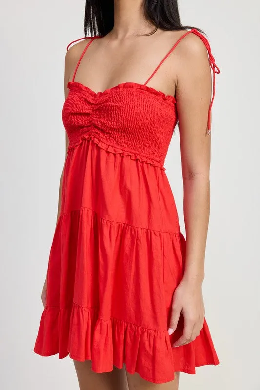 RUFFLED MINI DRESS WITH SMOCKING