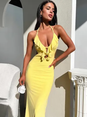 Ruffled Neck With Cut Out Dress