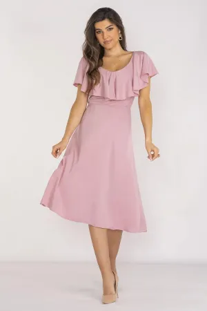 Ruffled Neckline Midi Dress