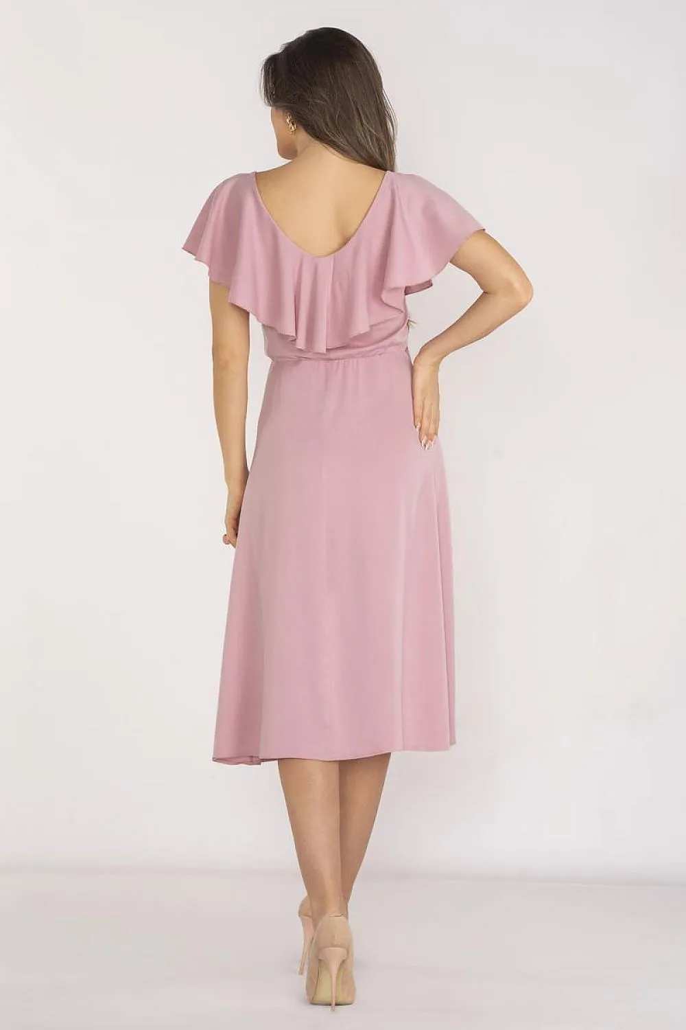 Ruffled Neckline Midi Dress