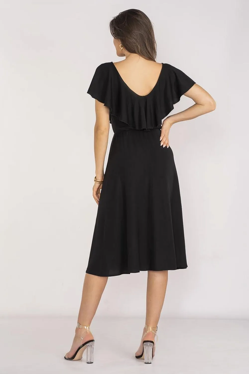 Ruffled Neckline Midi Dress