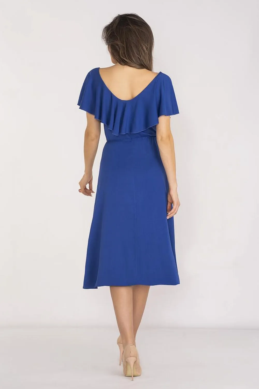 Ruffled Neckline Midi Dress