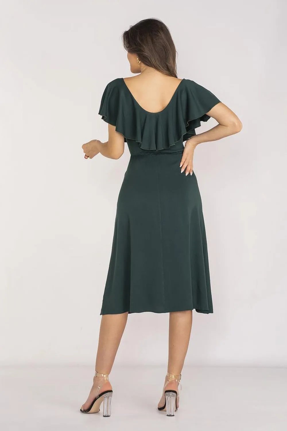 Ruffled Neckline Midi Dress