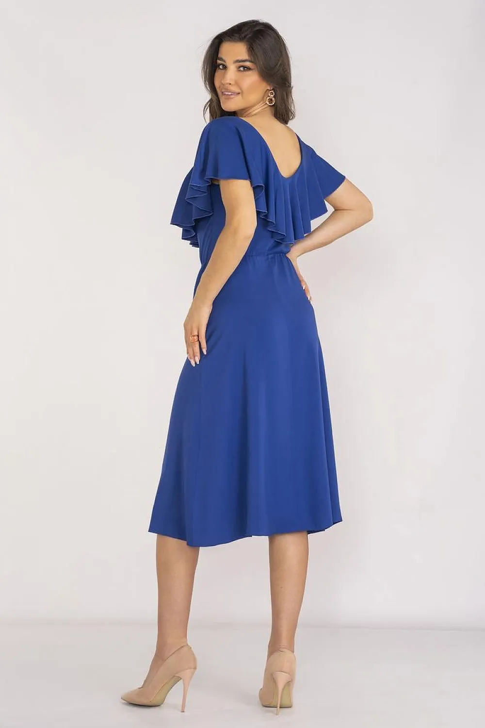 Ruffled Neckline Midi Dress