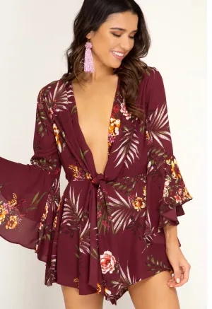 Ruffled Sleeve Floral Romper