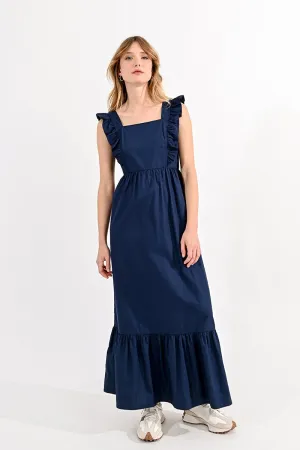 RUFFLED SQUARE NECKLINE LONG DRESS