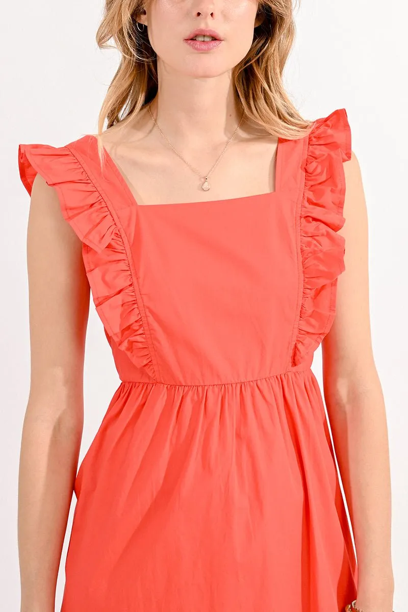 RUFFLED SQUARE NECKLINE LONG DRESS