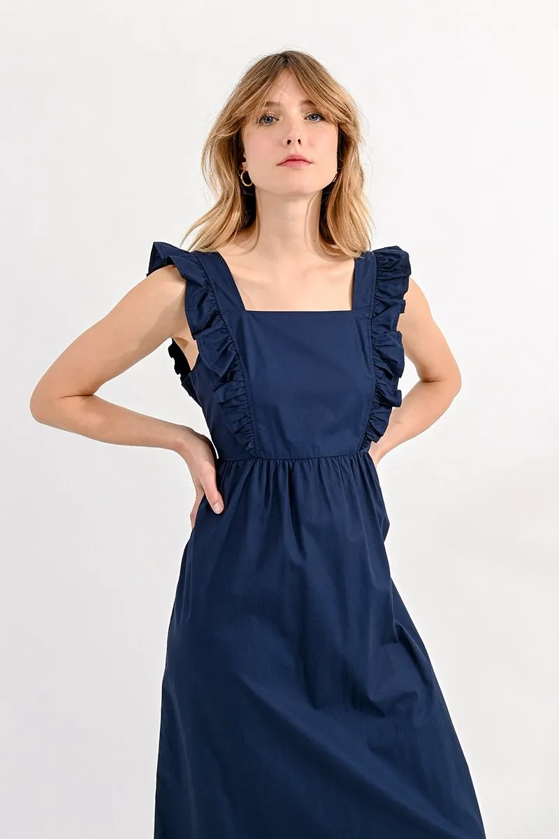 RUFFLED SQUARE NECKLINE LONG DRESS