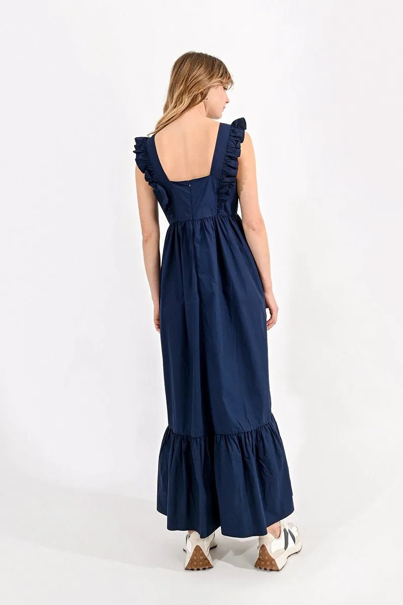 RUFFLED SQUARE NECKLINE LONG DRESS