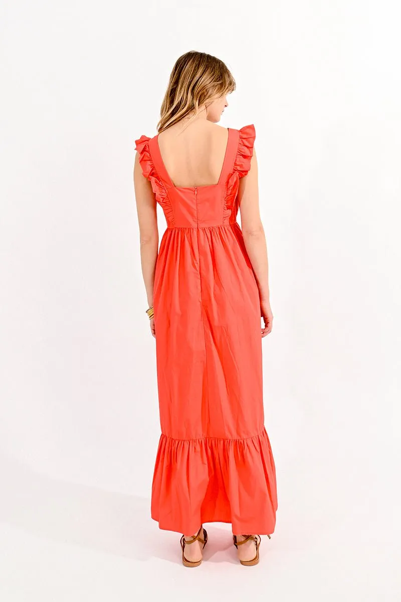 RUFFLED SQUARE NECKLINE LONG DRESS