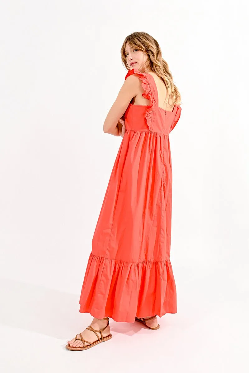 RUFFLED SQUARE NECKLINE LONG DRESS