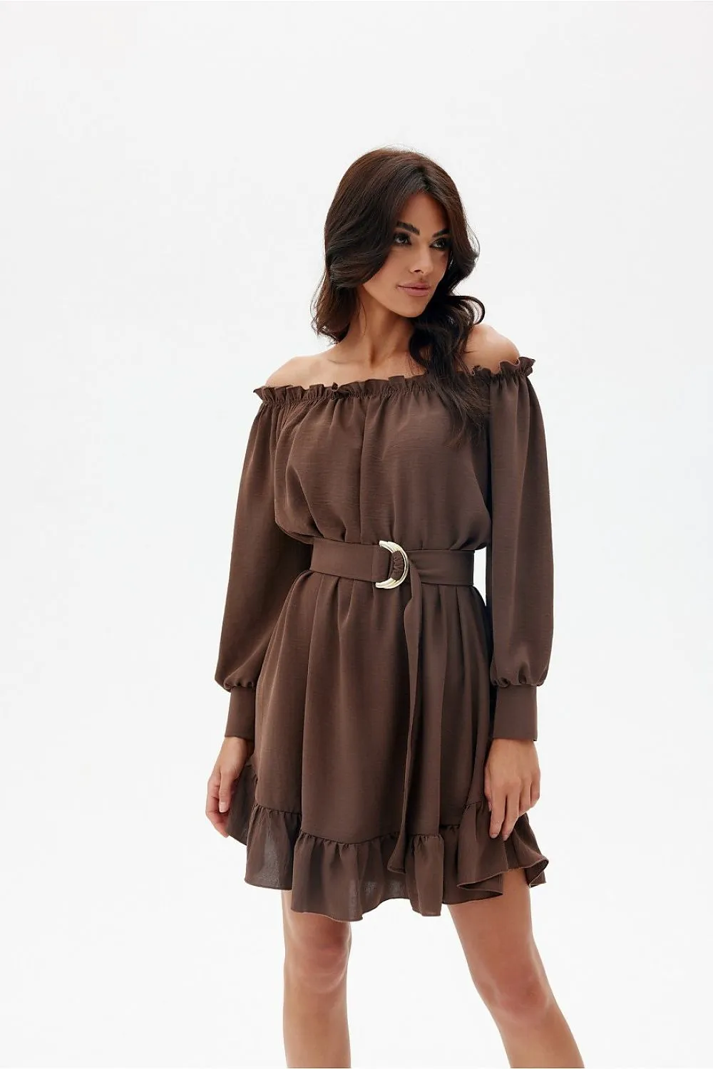 Ruffled Trapeze Dress with Belt