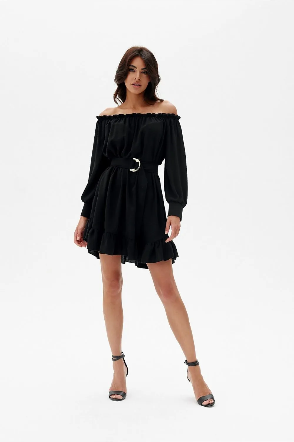 Ruffled Trapeze Dress with Belt