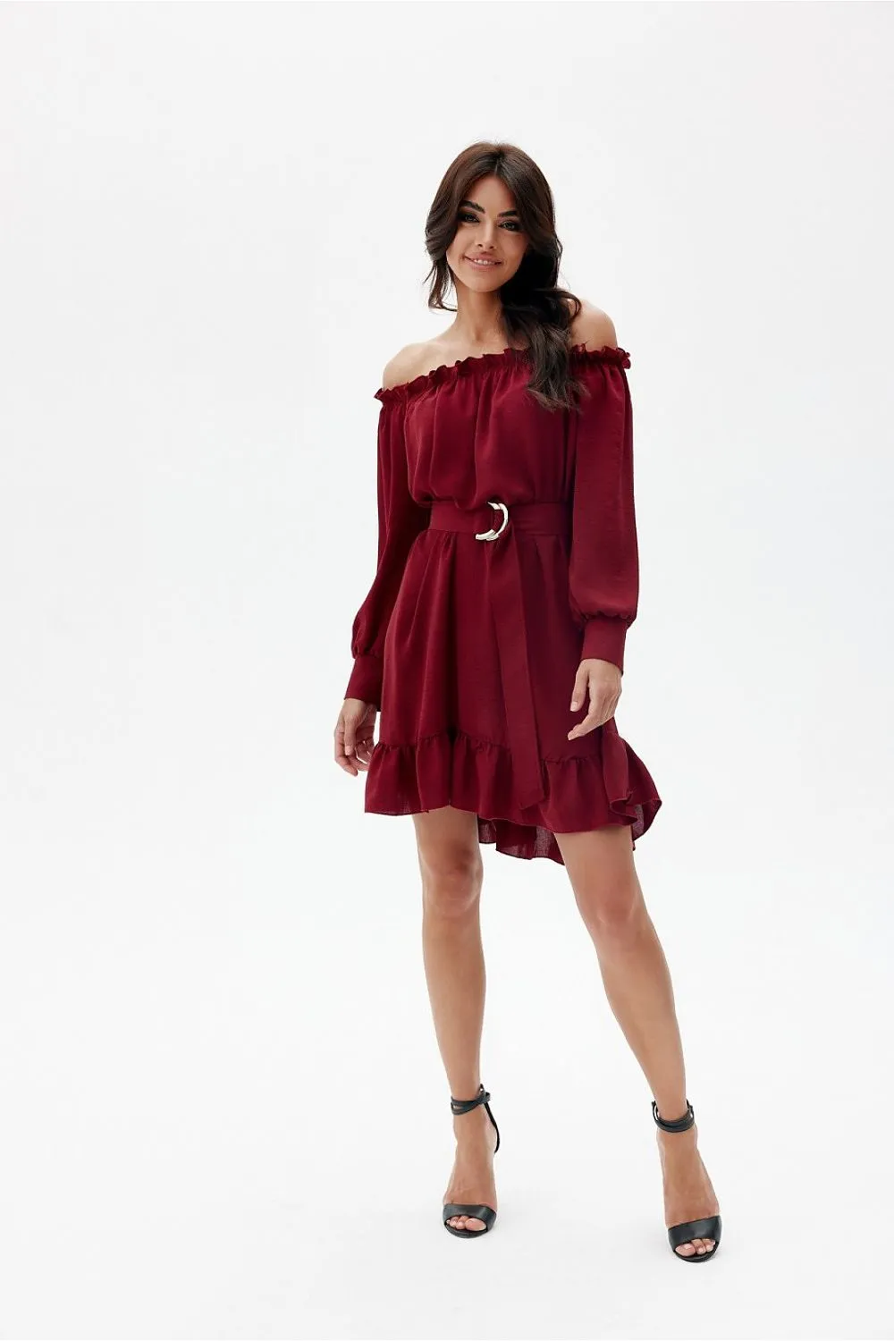 Ruffled Trapeze Dress with Belt