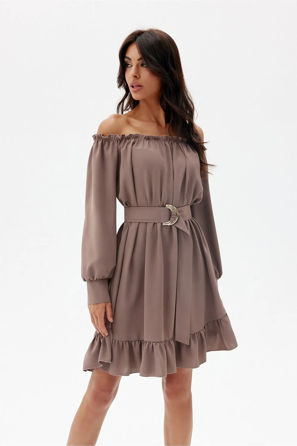 Ruffled Trapeze Dress with Belt