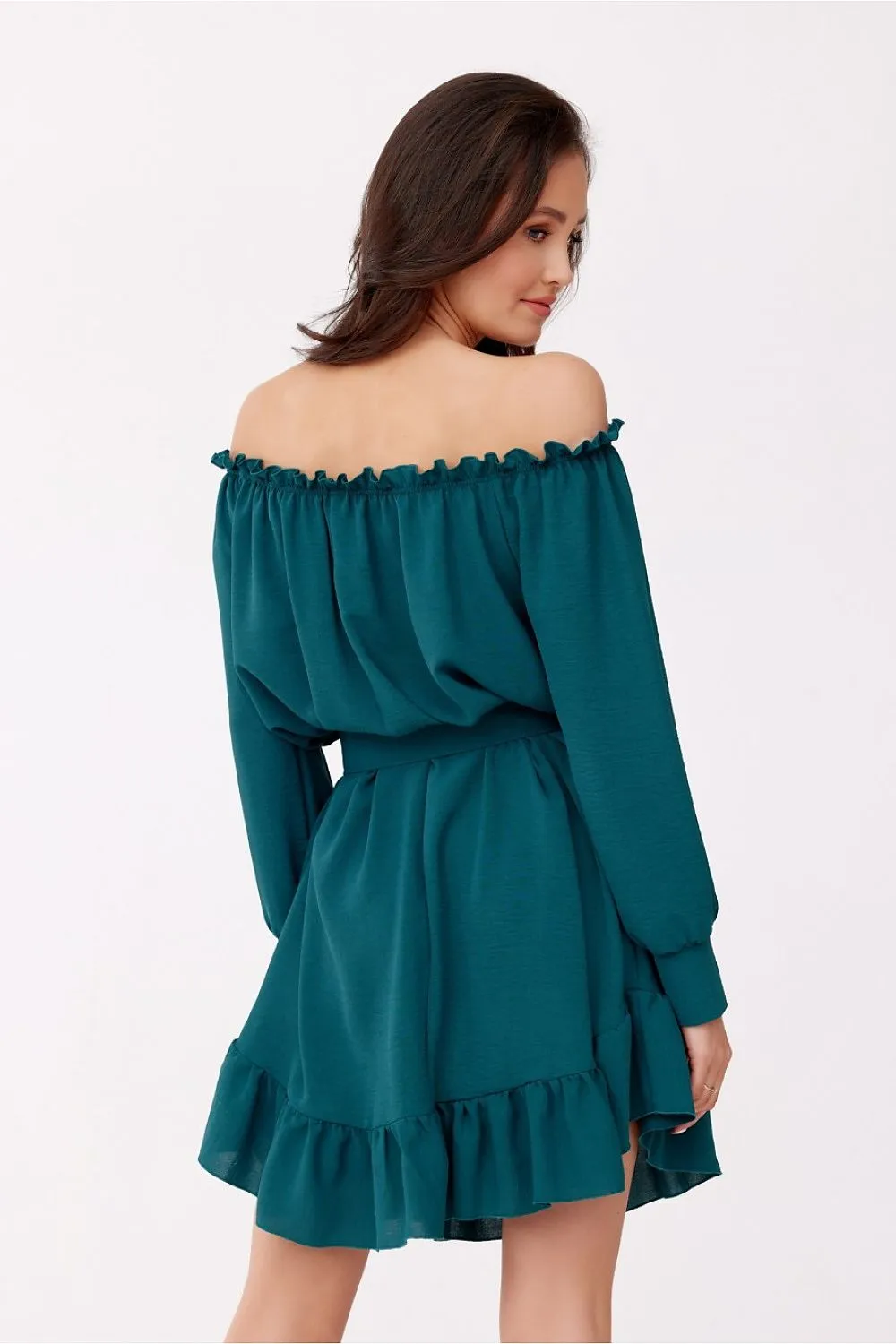 Ruffled Trapeze Dress with Belt