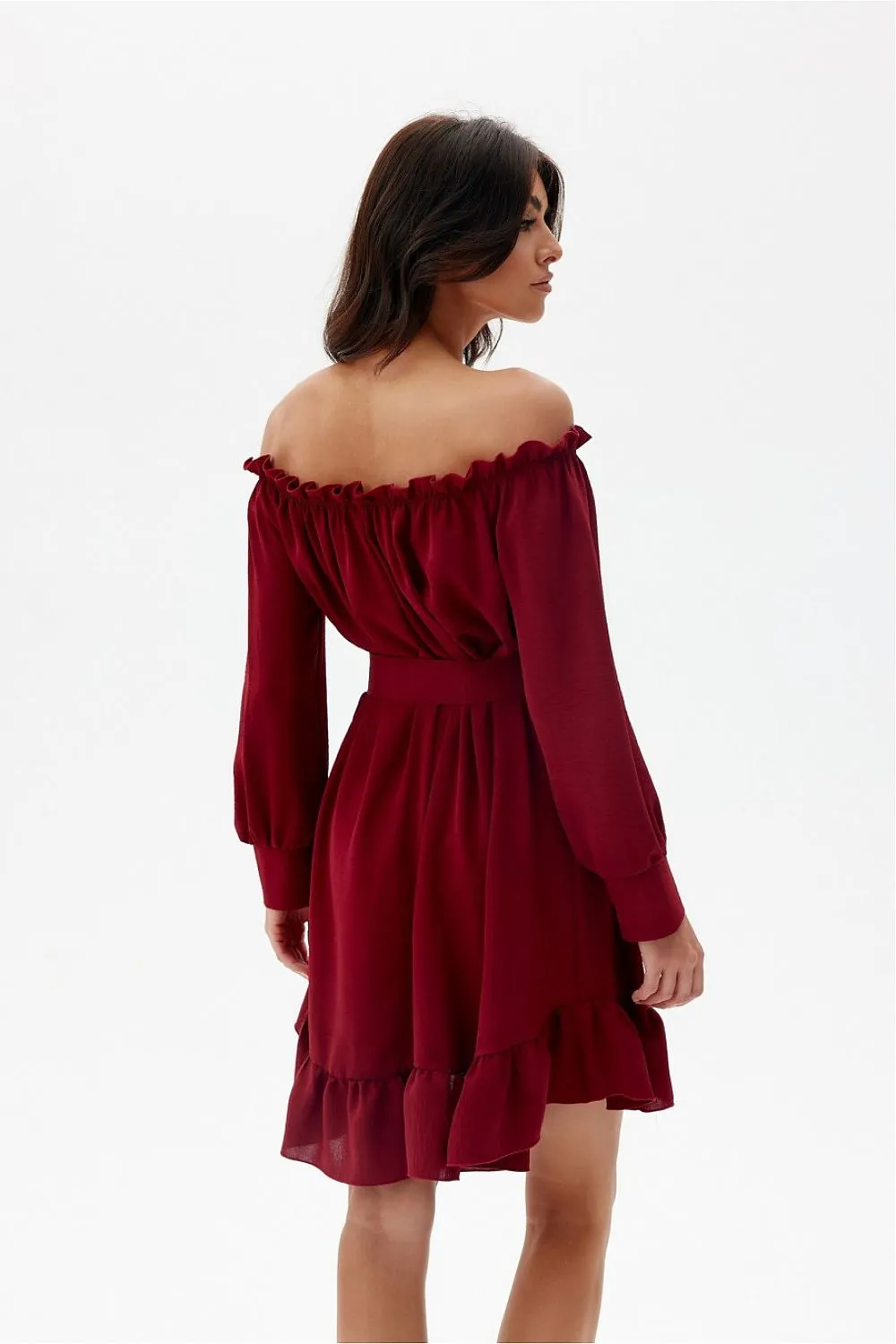 Ruffled Trapeze Dress with Belt