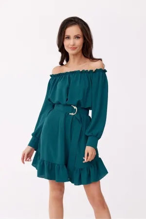Ruffled Trapeze Dress with Belt