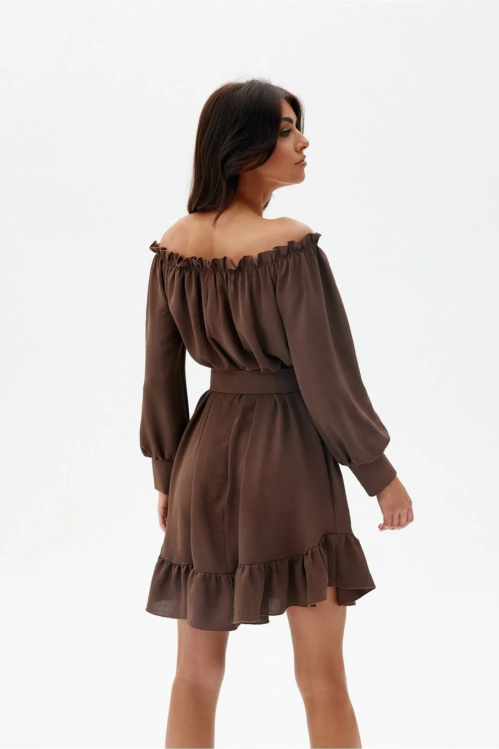 Ruffled Trapeze Dress with Belt