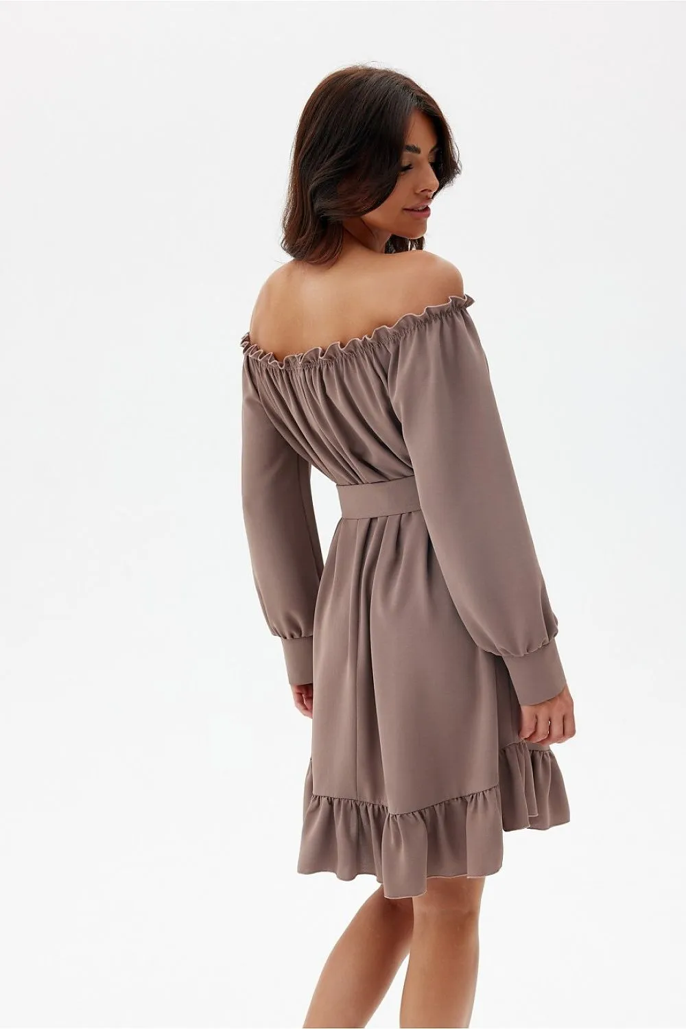 Ruffled Trapeze Dress with Belt