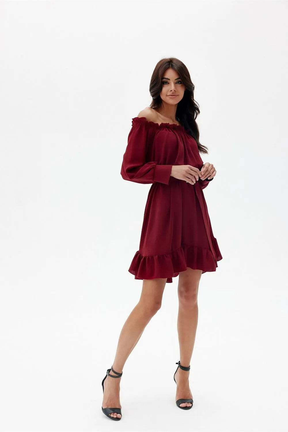 Ruffled Trapeze Dress with Belt