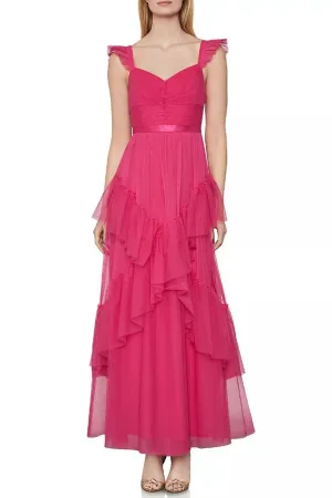 Ruffles Sleeveless Prom Gown Dress with Tulle Skirt