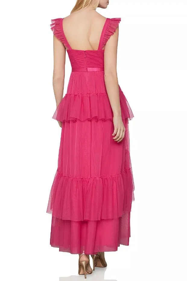 Ruffles Sleeveless Prom Gown Dress with Tulle Skirt