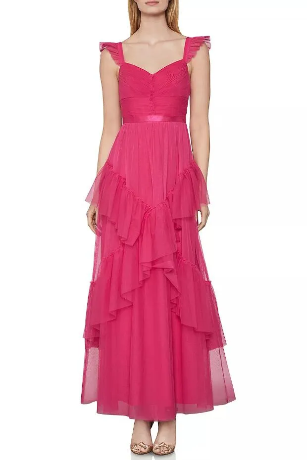 Ruffles Sleeveless Prom Gown Dress with Tulle Skirt