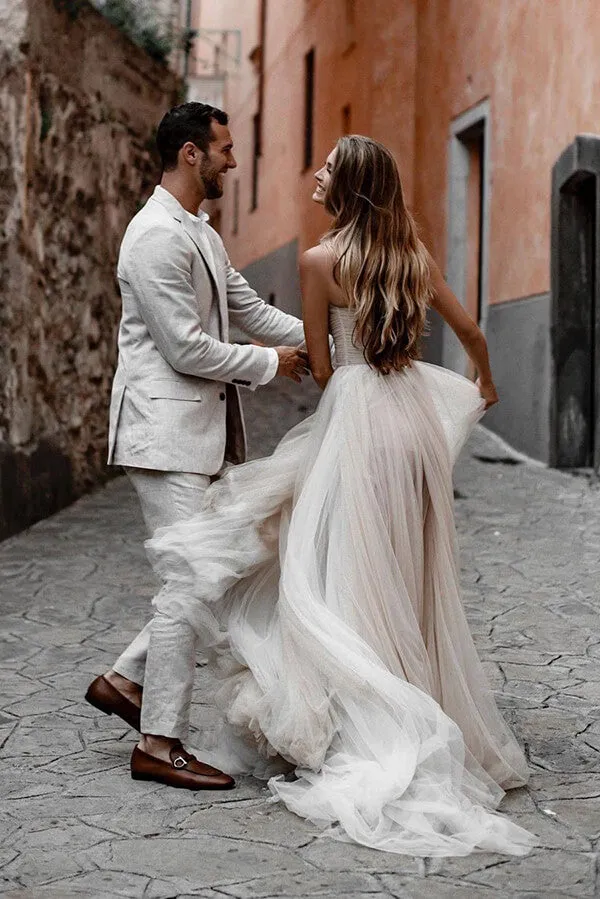 Rustic Tulle Pleated A-line Sweetheart Wedding Dresses, Bridal Gown, MW624