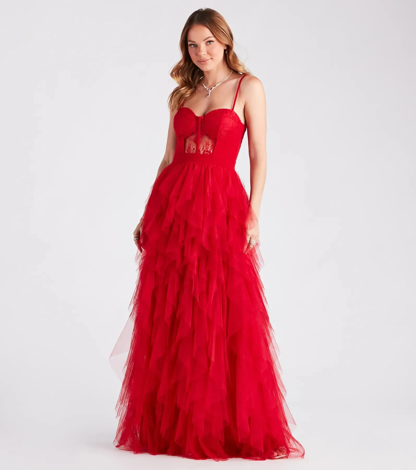 Ruth Formal Lace Tulle Ruffled Dress