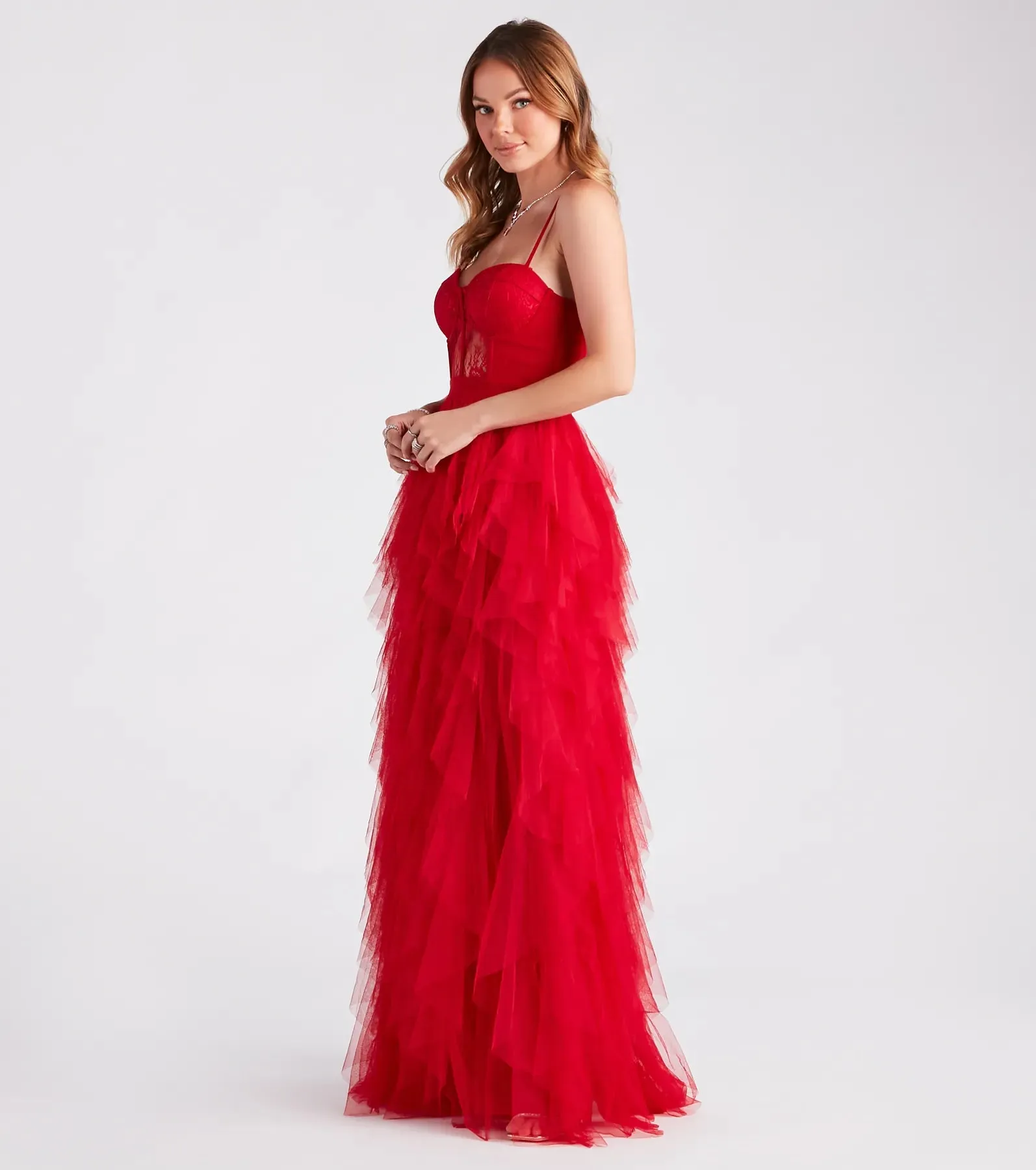Ruth Formal Lace Tulle Ruffled Dress