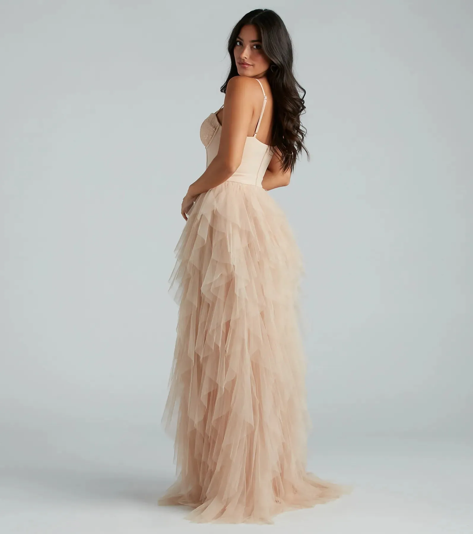 Ruth Formal Lace Tulle Ruffled Dress