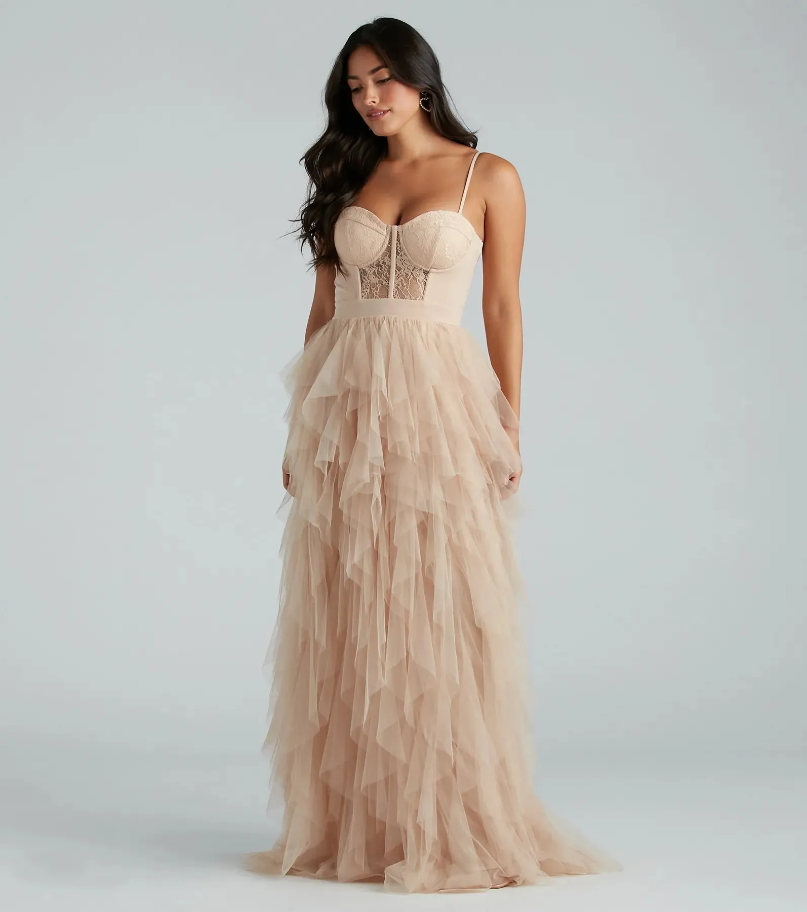 Ruth Formal Lace Tulle Ruffled Dress