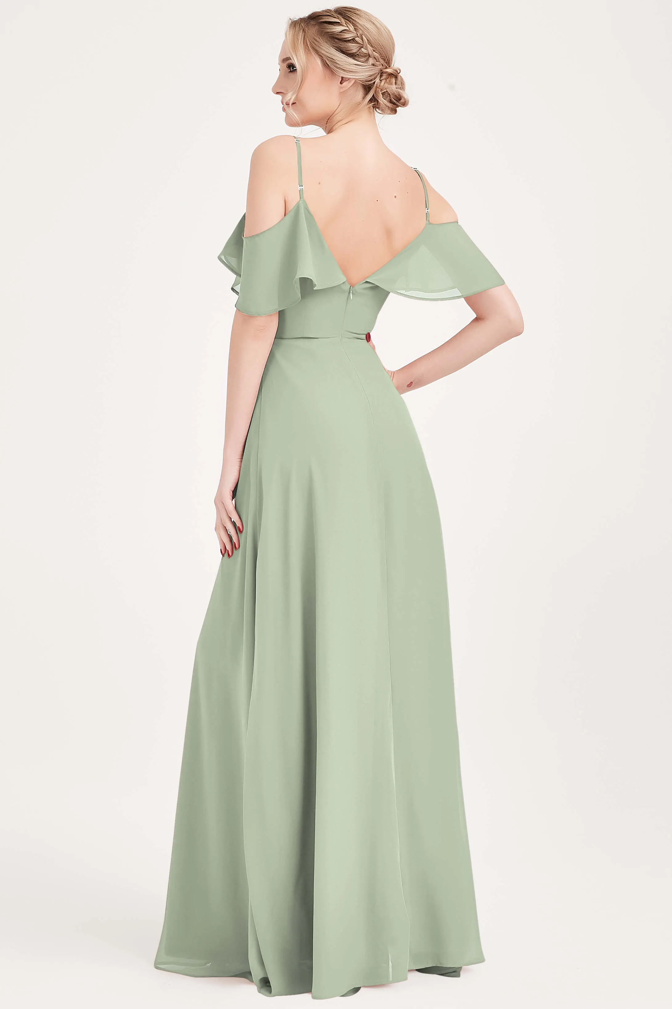 Sage Green 1 Of 3 Ways Chiffon Convertible Bridesmaid Gown with Sleeve