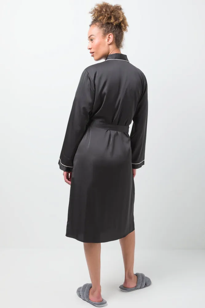 Satin Long Sleeve Gown Black