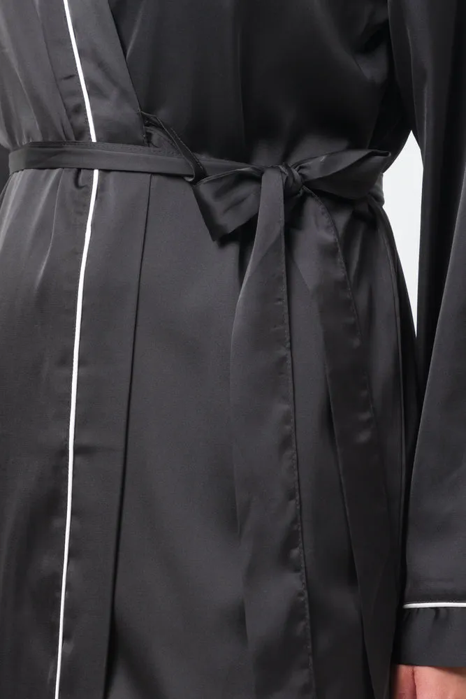 Satin Long Sleeve Gown Black