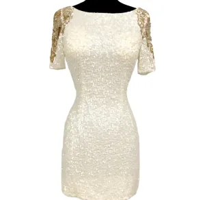 SCALA White Short Sleeve Sequin Short Dress Size 0