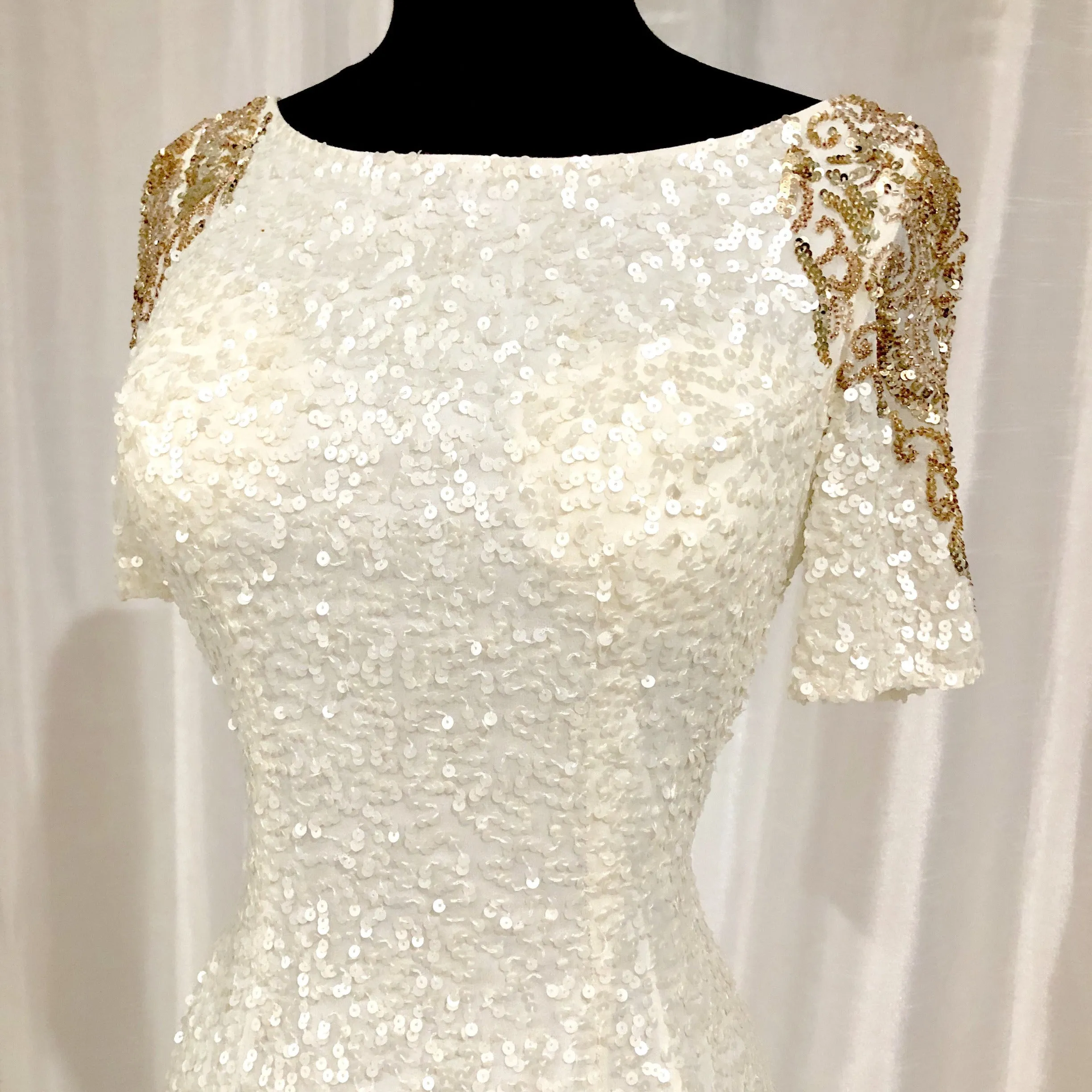SCALA White Short Sleeve Sequin Short Dress Size 0