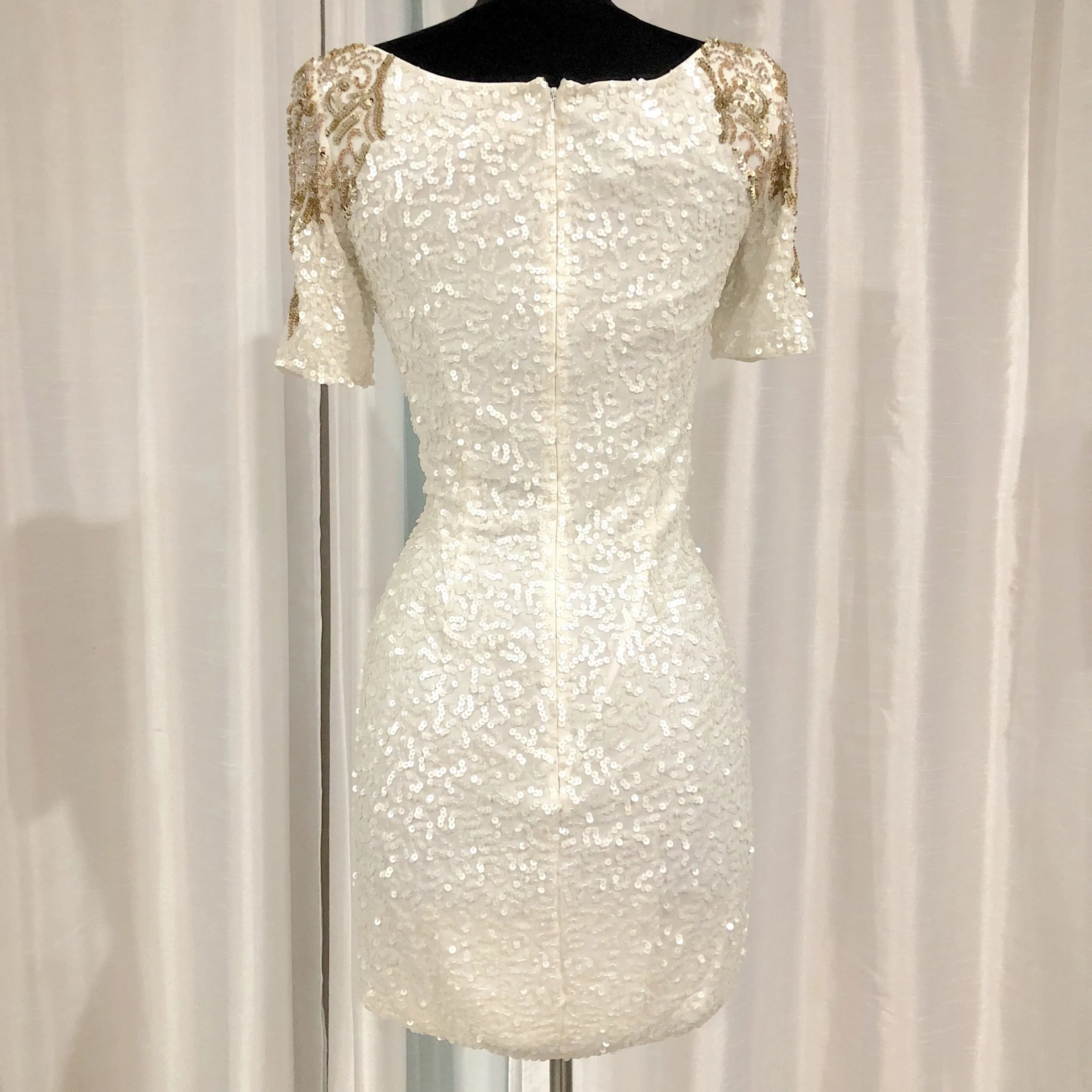 SCALA White Short Sleeve Sequin Short Dress Size 0