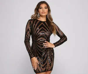 Sequin Beauty Long Charming Sleeve Mini Dress